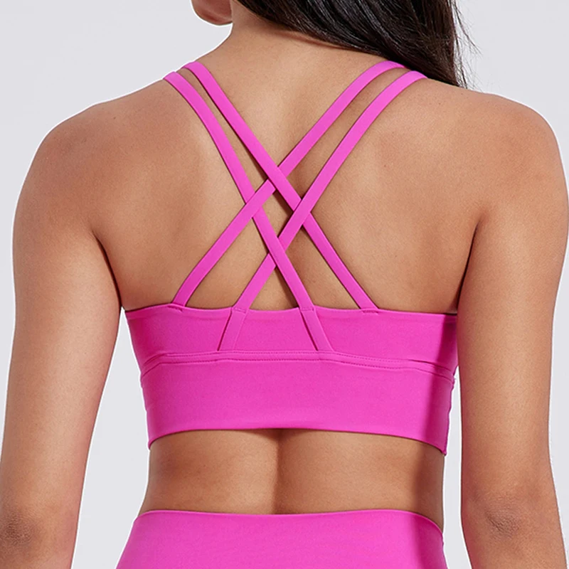 Sujetador con espalda cruzada para mujer, ropa interior deportiva de Color sólido, Sujetador deportivo suave para Fitness, Top para gimnasio, Yoga, entrenamiento atlético con almohadilla para el pecho
