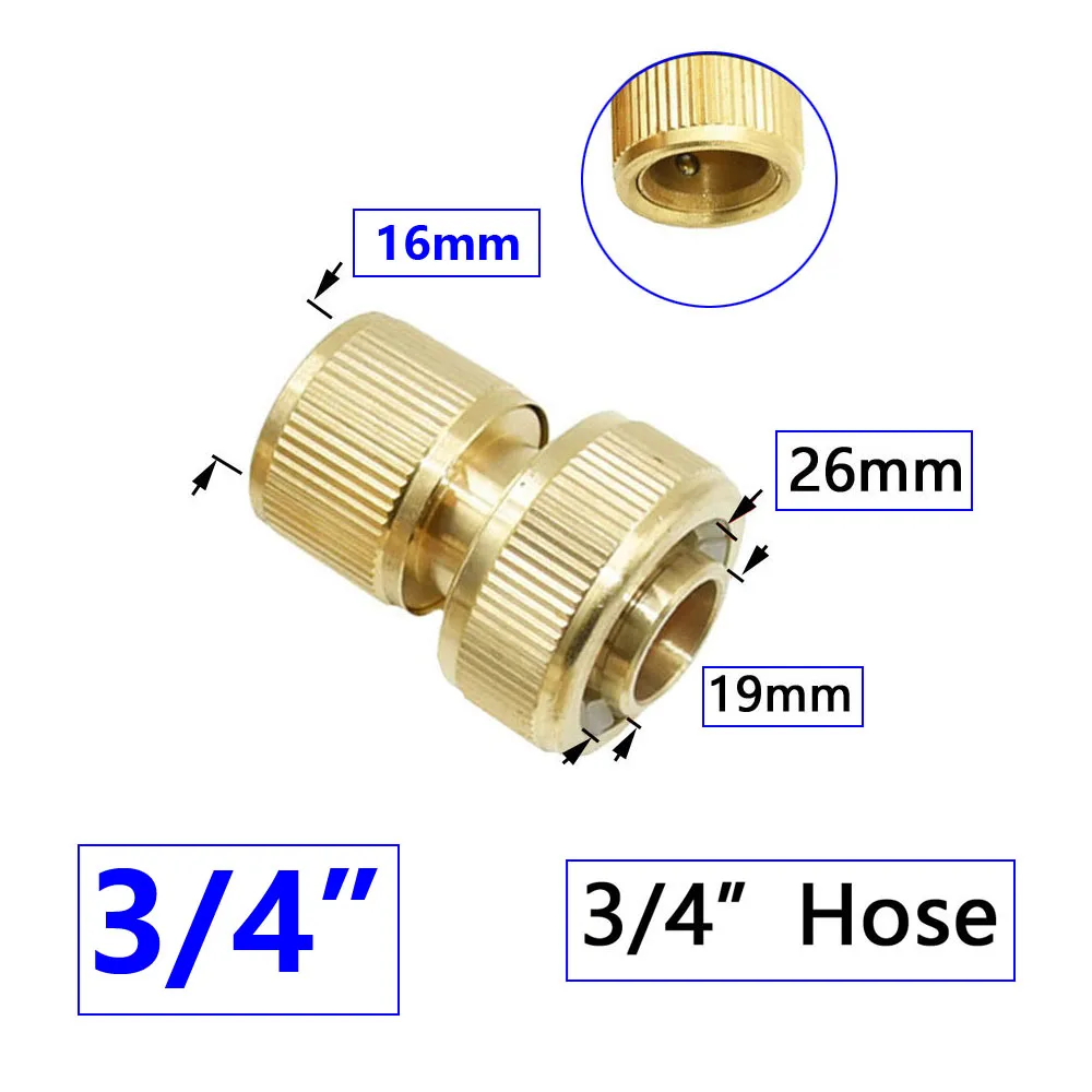 Conector rápido de manguera de latón de 1/2 '', 3/4'', 1'', 16mm, 20mm, adaptador de acoplamiento de grifo de cobre, reparación de tubos de jardín, accesorios para pistola de riego