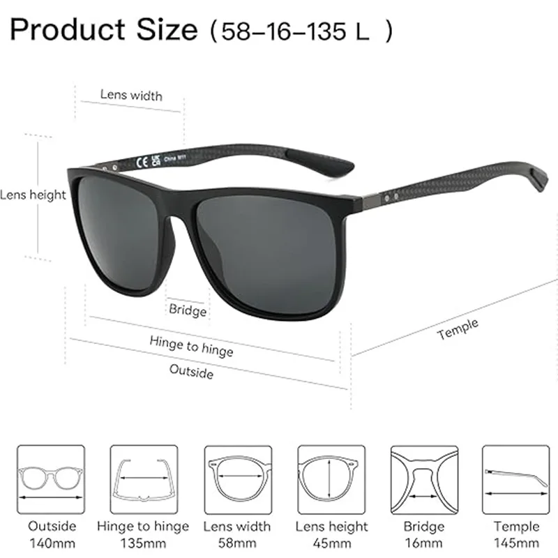 ZENOTTIC nuevas gafas de sol polarizadas cuadradas para hombres gafas de sol ultraligeras de fibra de carbono para conducir, pescar, Golf, deporte, protección UV400