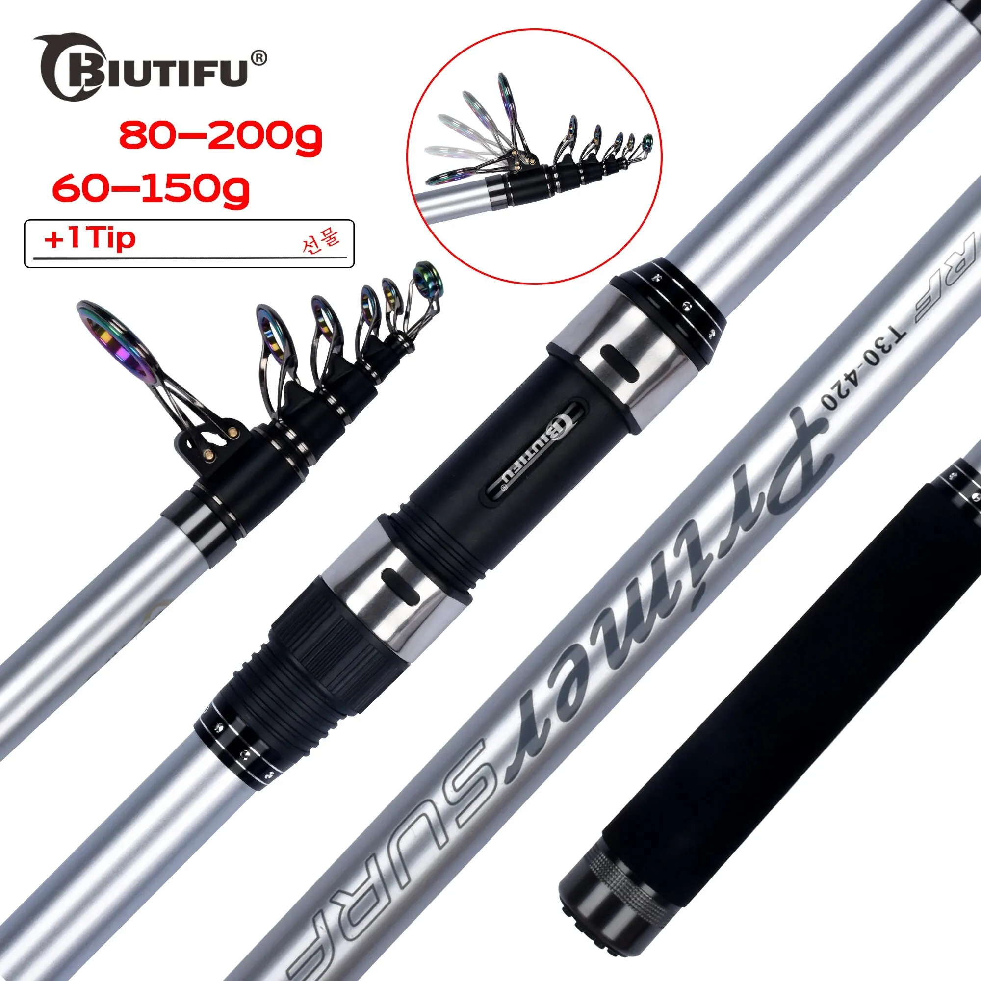 AliExpress Collection BIUTIFU-cañas de pescar telescópicas para Surfcasting, caña de pescar telescópica de carbono, potencia de giro de viaje de 60-3,9g, 4,2/4,5/5,0/5,3 m, 30T