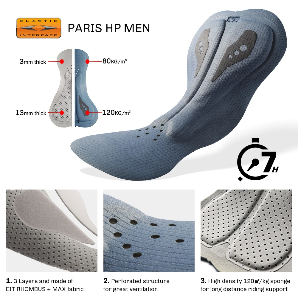 Pantalones cortos de Ciclismo RION para hombre, pantalones cortos con pechera, interfaz elástica, cojín, pantalones cortos acolchados de larga distancia para MTB, mallas ajustadas