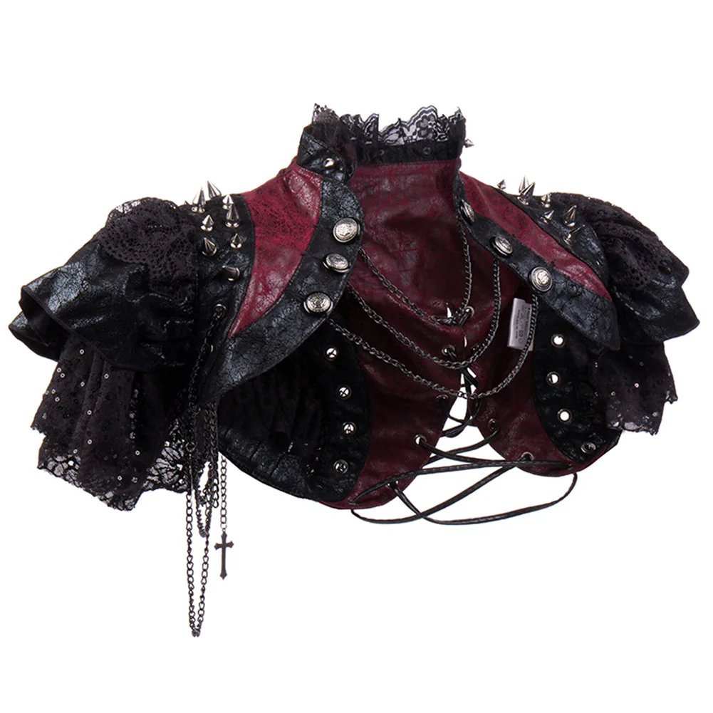 Chaqueta Vintage de cuero rojo y negro para mujer, remaches de encaje, cadenas y2k, disfraz Steampunk, ropa gótica, abrigo Rock Rave, ropa de calle fresca