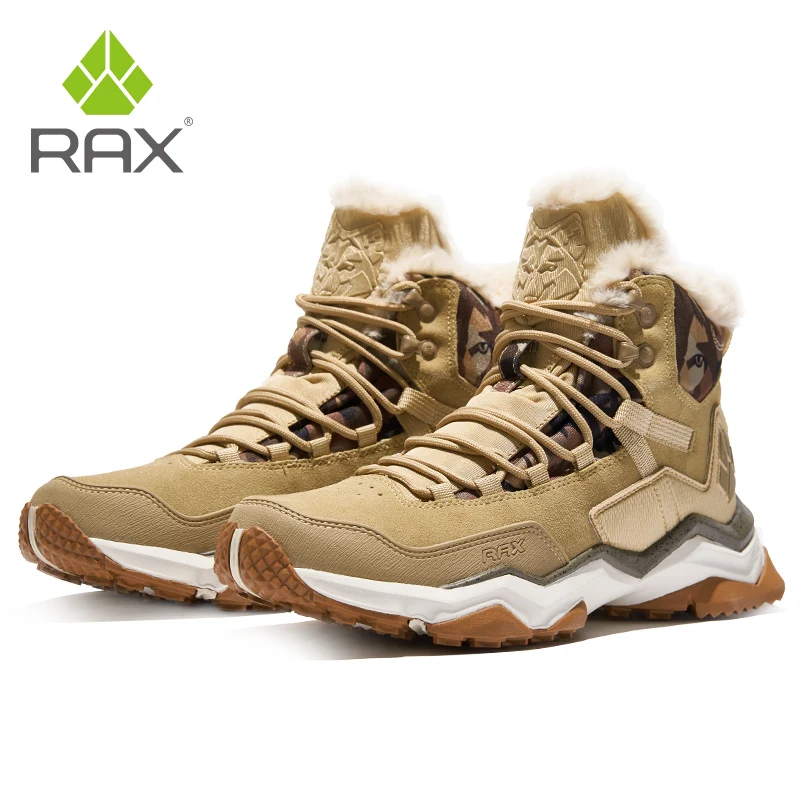 RAX-zapatos de senderismo impermeables para hombre, zapatillas de deporte de invierno para exteriores, botas de nieve de felpa, botas de nieve de montaña, calzado para correr y turismo al aire libre