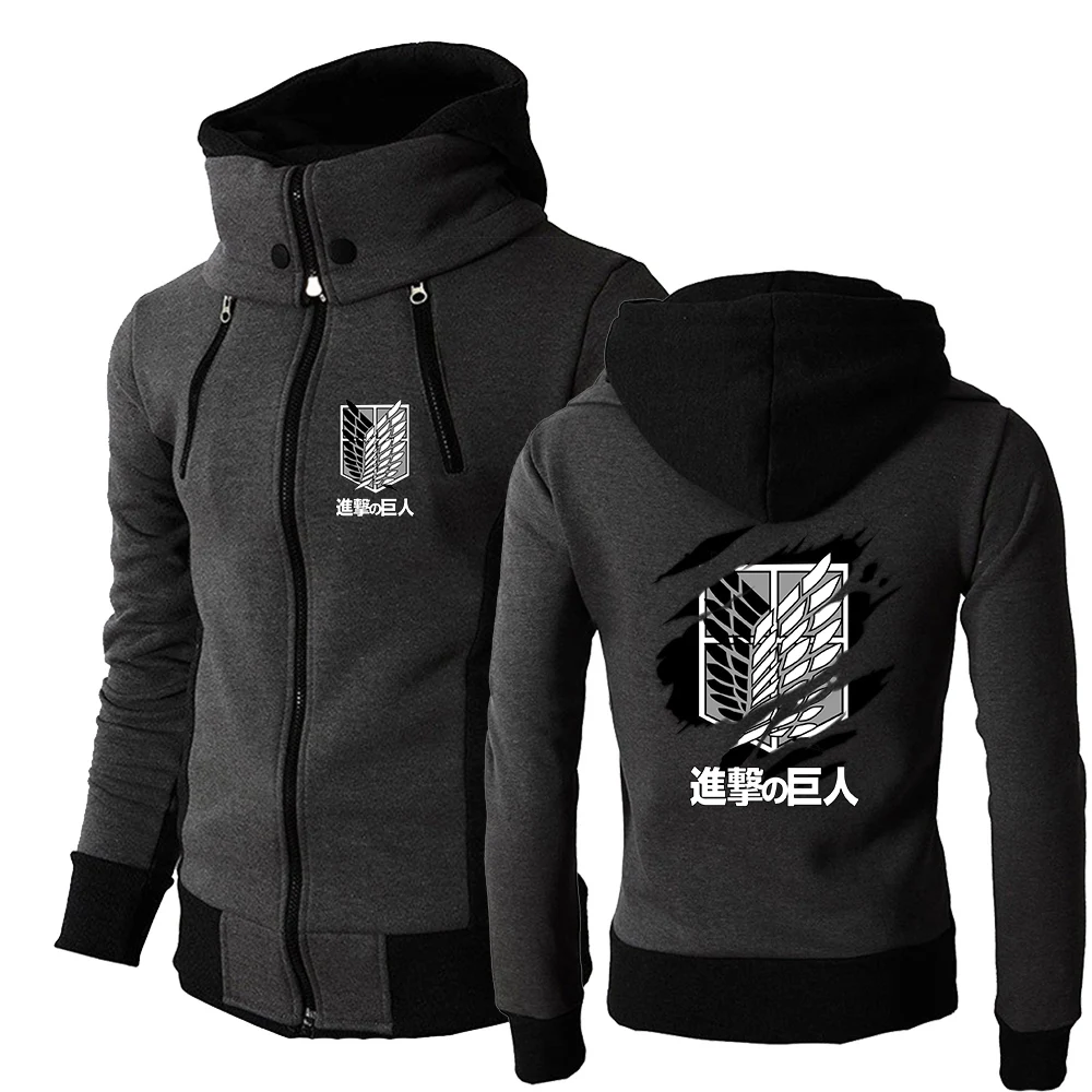 Chaqueta de Anime japonés 2025, sudaderas con capucha con cuello levantado para hombre, abrigo cómodo deportivo con estampado de logotipo de Attack on Titan, primavera y otoño