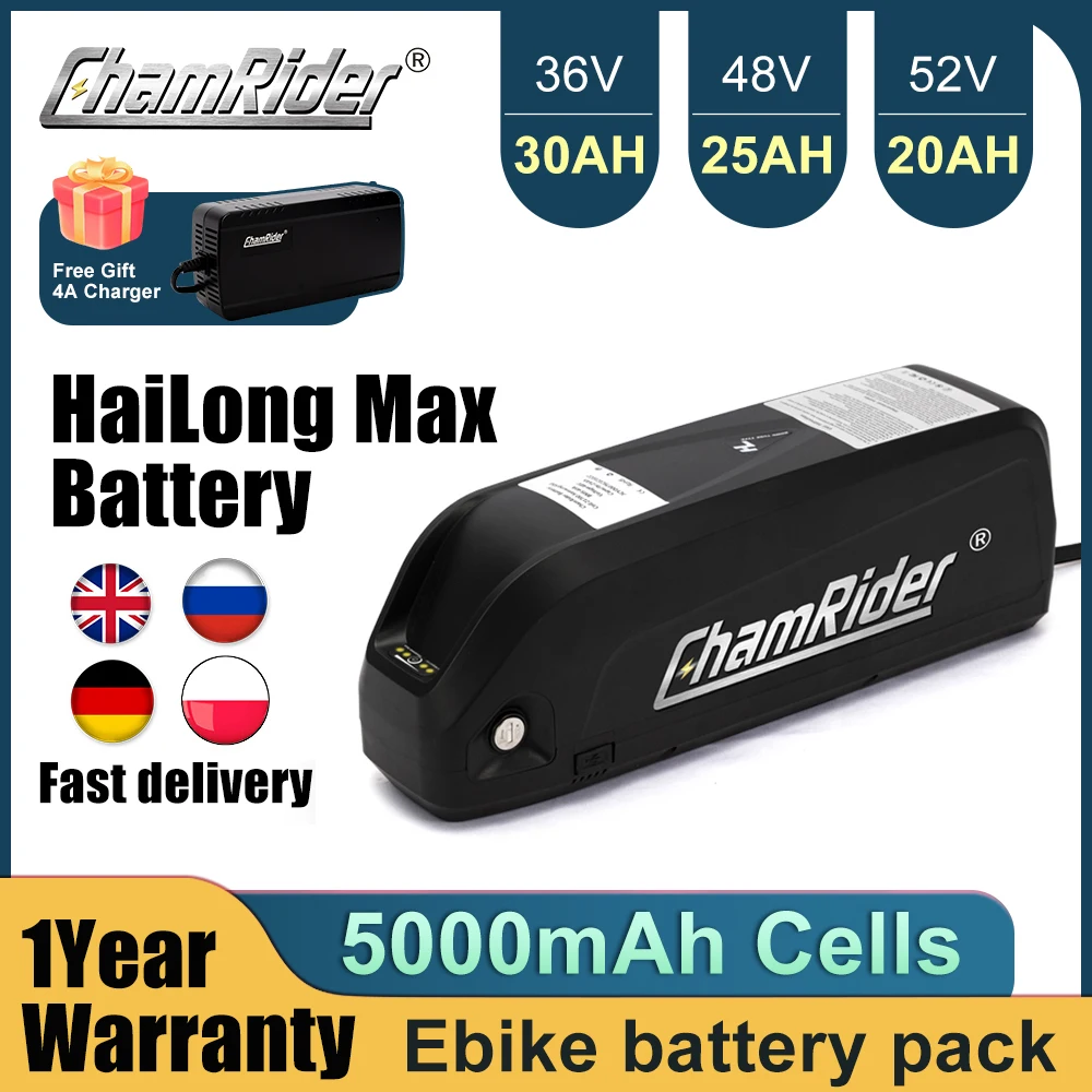 ChamRider Original 48V 36V 52V eBike batería 24ah Hailong Max 50A BMS 500W 1000W 1500W 21700 paquete de celdas bicicleta eléctrica litio