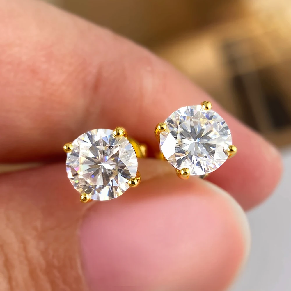 OEVAS Pendientes de cuatro puntas con moissanita de color D de 0,2 a 3 quilates para mujer, joyería de boda de Plata de Ley 100% 925 de alta calidad