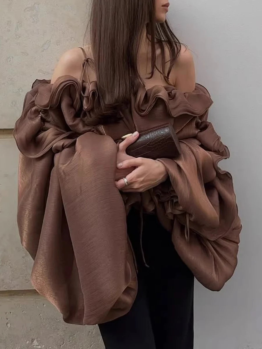 Camisas con Pliegues y Recortes TWOTWINSTYLE para Mujer, Cuello Redondo, Manga Larga, Holgadas, Sólidas, Casuales, Blusa Tipo Pullover, Ropa de Moda Femenina, Nueva