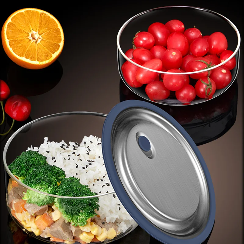 Fiambrera redonda de vidrio de borosilicato grueso para almacenamiento de alimentos, caja Bento de mantenimiento fresco, calentamiento por microondas, nuevo