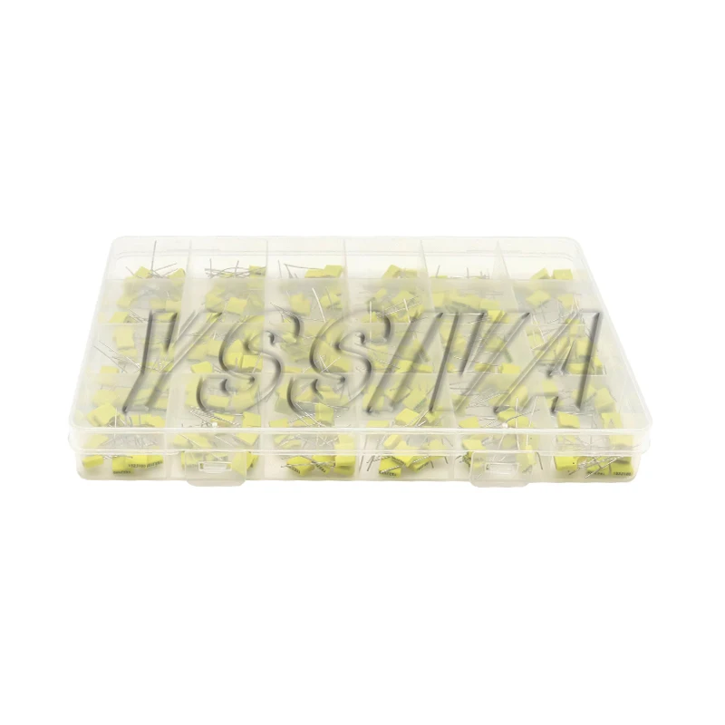 Kit surtido de condensadores de corrección, 240 Uds., 24 valores x 10 Uds., 100V, 102J-105J, juego de condensadores de película plástica de seguridad de polipropileno