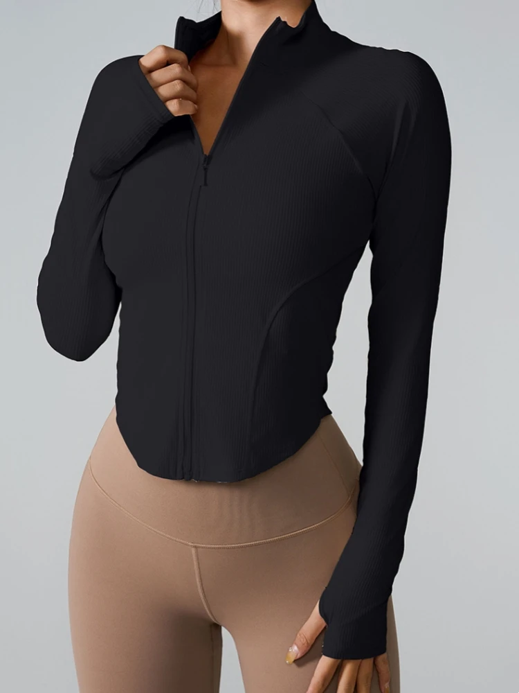 Ropa de manga larga para mujer, chaqueta deportiva con cremallera, ropa exterior para entrenamiento profesional, correr y fitness, primavera