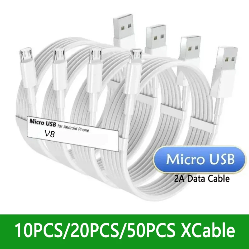 10-50 Uds Micro V8 5Pin USB Cable de datos de carga rápida para Samsung S6 S7 edge note Xiaomi Huawei Htc Lg teléfono Android Cable rápido 2m