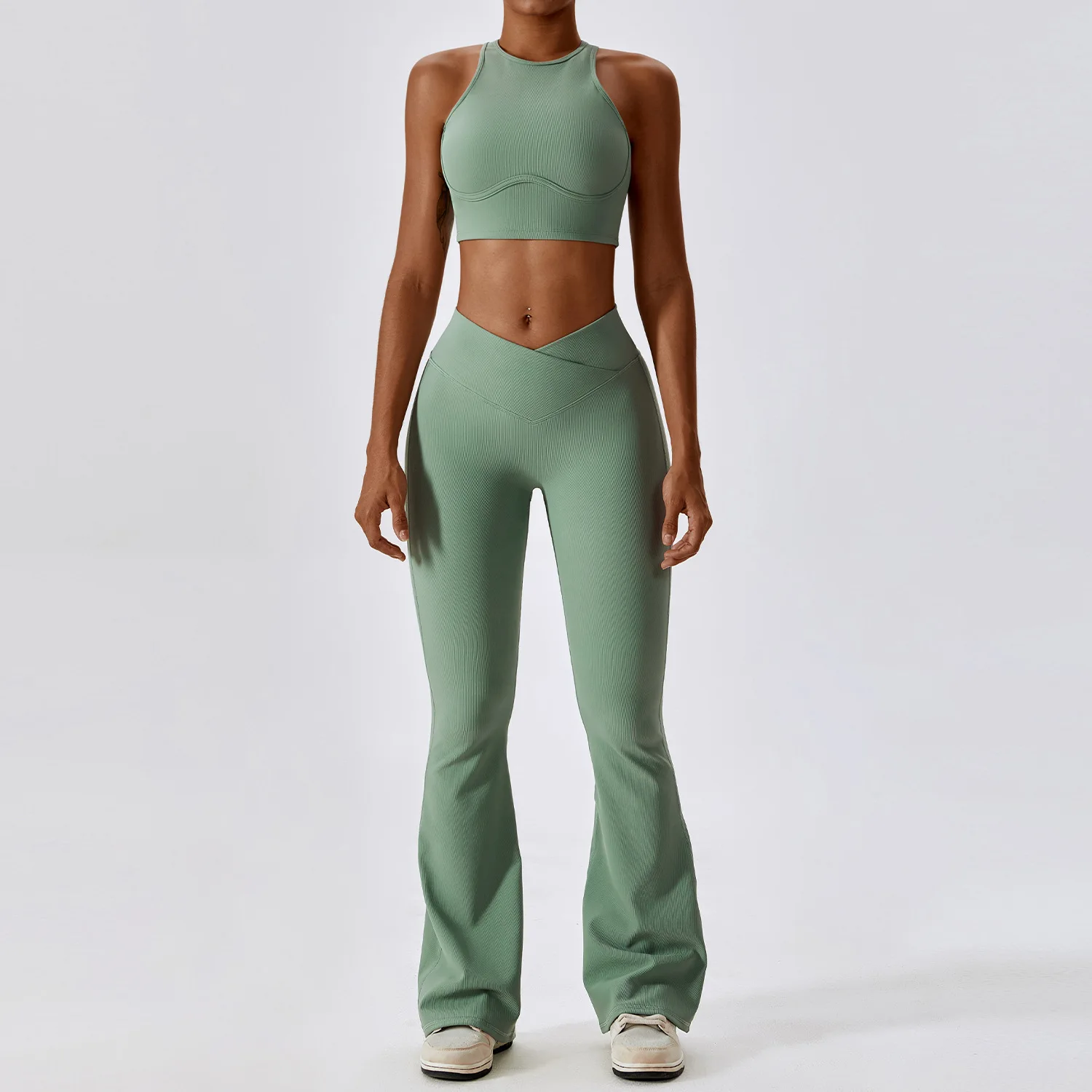 Conjunto de Yoga sin costuras para mujer, ropa de gimnasio, trajes de Yoga para Fitness, chándales de costilla, Sujetador deportivo, mallas de gimnasio, trajes deportivos, 2 uds.