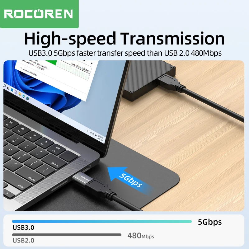 Rocoren USB tipo C OTG adaptador USB C macho a USB 3,0 hembra convertidores de Cable para Macbook Samsung S22 S20 Xiaomi 5Gbps tipo c OTG