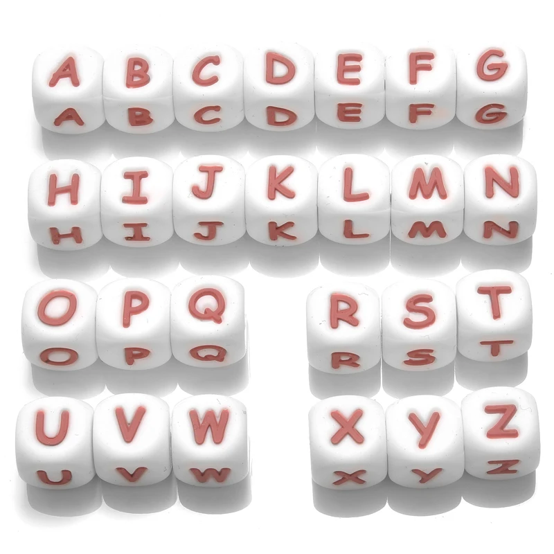 50 Uds. Cuentas de silicona con letras del alfabeto, cuentas espaciadoras cuadradas del alfabeto de 12mm para fabricación de joyas, cadena de chupete, mordedor con nombre a granel