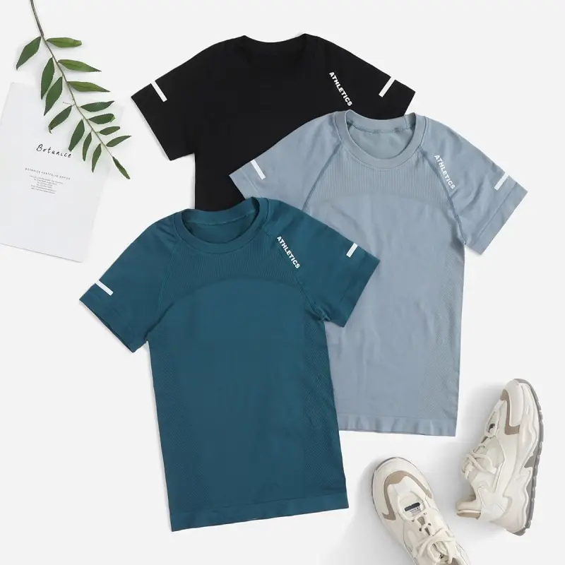 Camisetas de yoga sin costuras para mujer, camisetas de 2 piezas de entrenamiento deportivo con letras de yoga