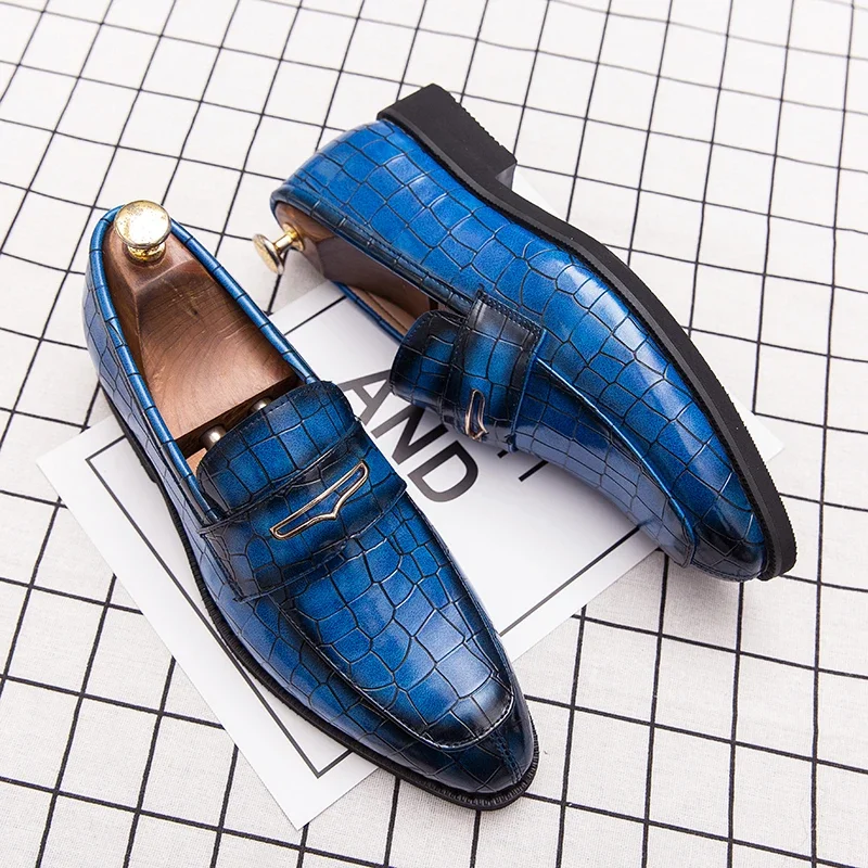 Zapatos de Cuero Azules de Alta Calidad para Hombre, Estilo Italiano, Tallas Grandes: 38-48, Mocasines Formales Amarillos para Conducir, Zapatos Casuales Rojos para Boda