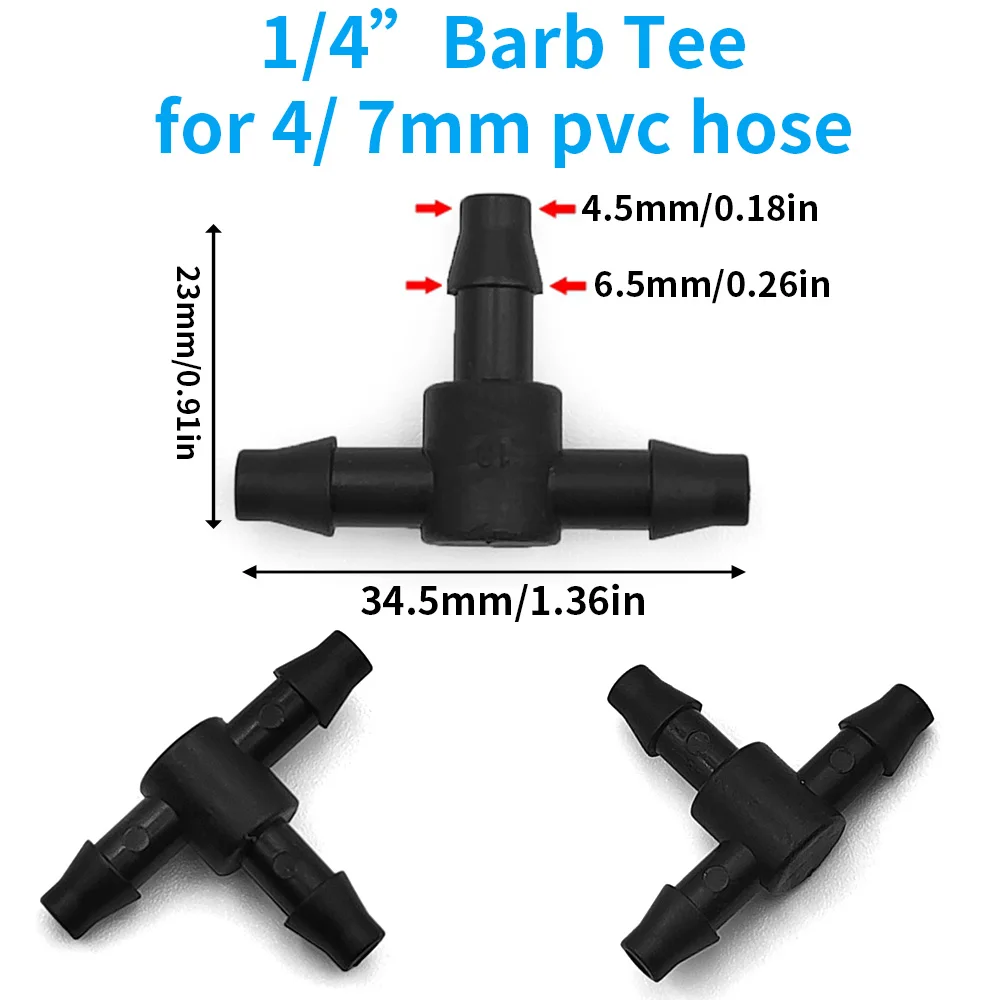 WUJIE-conector en t de 3 vías de púas de plástico, 50 piezas, para tubería de riego de 4/7mm, acoplamientos de manguera, herramientas de jardín de riego por microgoteo