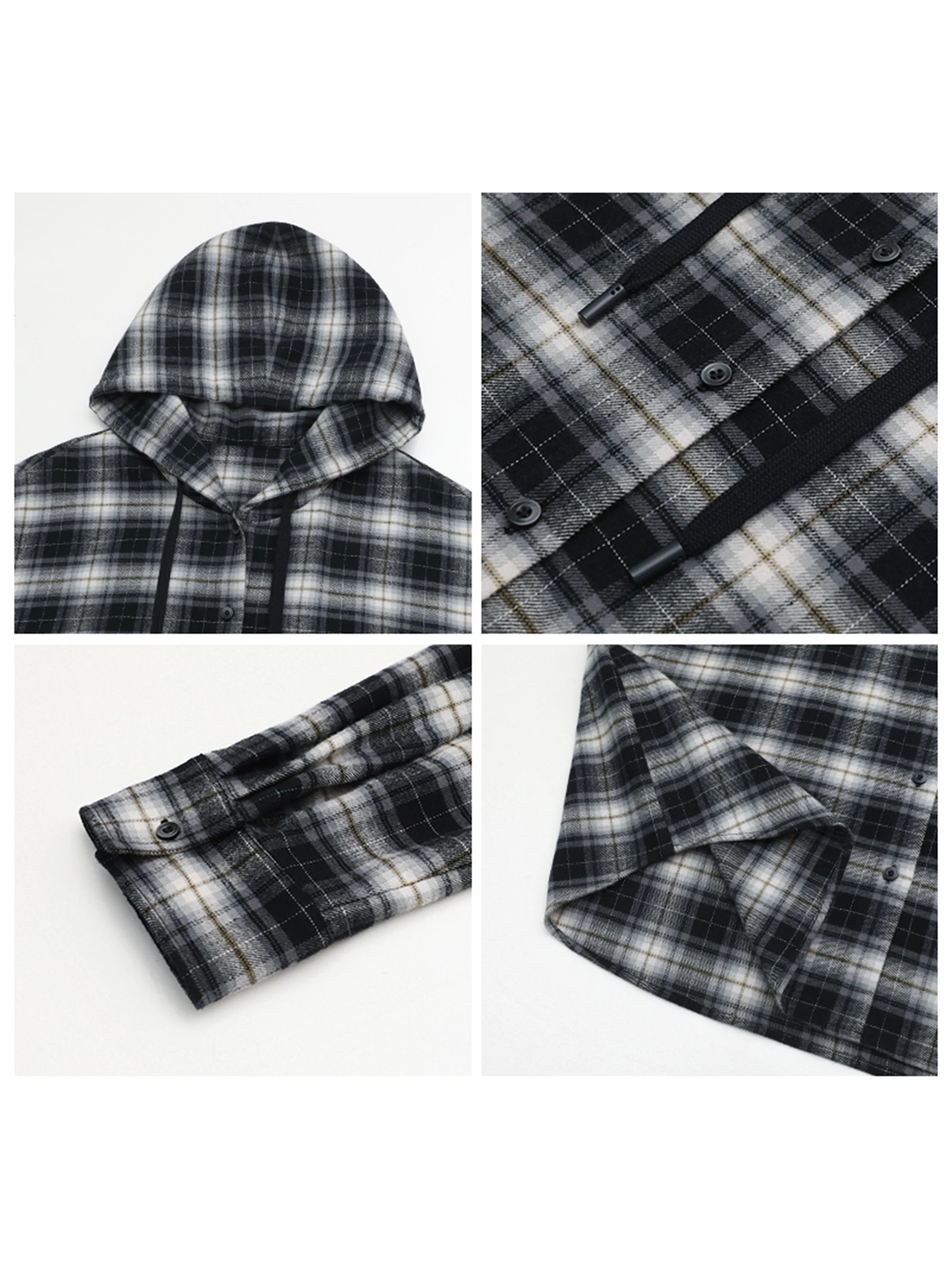 CHIC VEN-camisa coreana para mujer, blusas a cuadros con capucha cepilladas de algodón, abrigo femenino de gran tamaño de manga larga, Otoño Invierno 2025