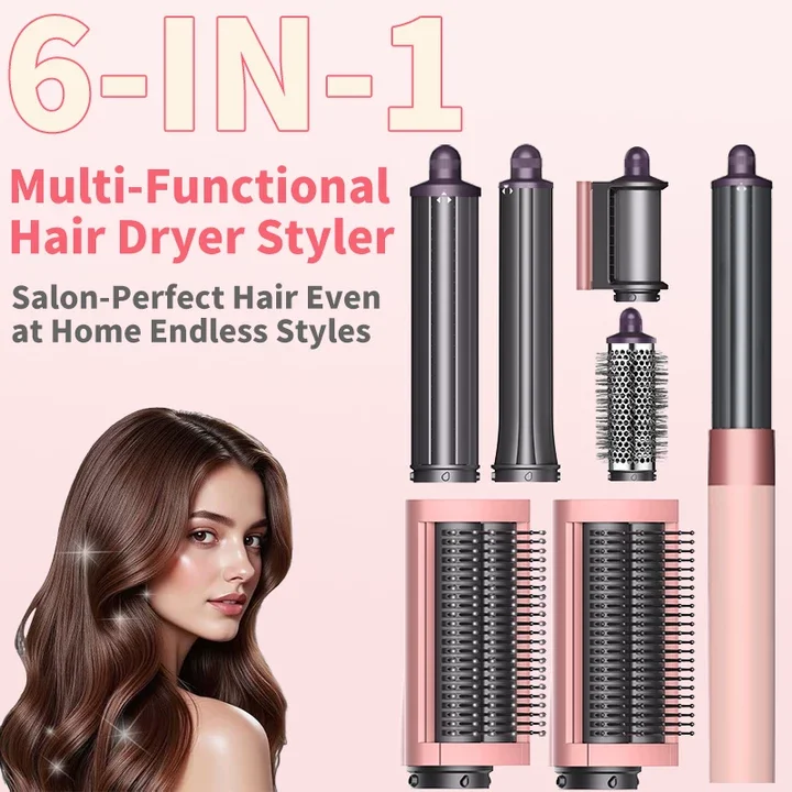 Sencicimen 6 en 1, Cepillo Secador de Pelo Multifuncional con Iones Negativos, Herramienta de Peinado Automático para Rizos, Regalo para Mujeres