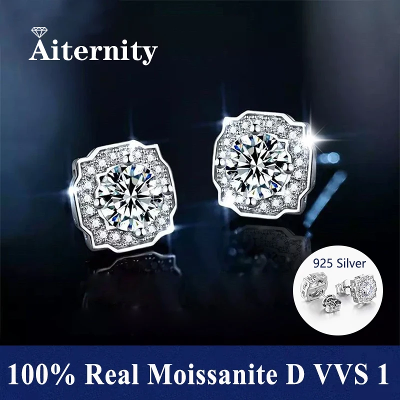 Certificados GRA 100% moissanita auténtica Plata de Ley 925 D VVS1 Pass Diamond Tester Pen pendientes de tuerca de moissanita para mujer