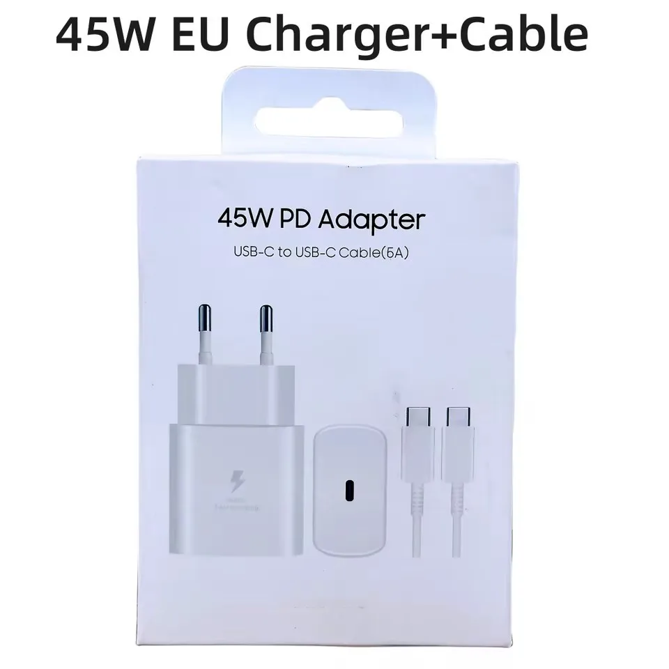 Cargador PD de 45W para Samsung, Adaptador de Carga Súper Rápida para Galaxy S25 S24 S23 S22 S20 S21 Z Flip Fold 7 6 5 4 3 2 A17 A16 A26 A36