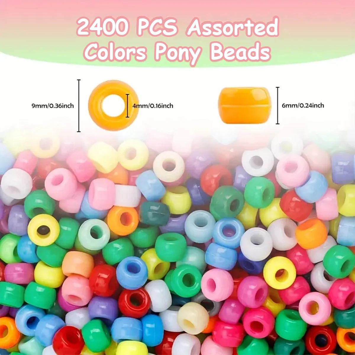 Kit de 2400 piezas para manualidades de cuentas, cuentas de plástico multicolor para hacer joyas, pulseras, trenzado de cabello y manualidades DIY con organización