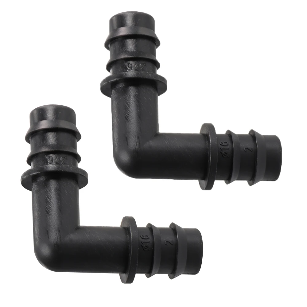 Codo de púas de 16mm, 20mm, 25mm, conector de 90 grados para microriego, tubería de PE, manguera, conexión por goteo, accesorio de riego de jardín