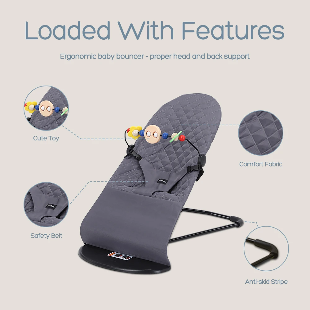 Mecedora para bebé con juguetes, columpio plegable para bebés y niños pequeños, silla cómoda para bebé con ajuste de altura de tres velocidades