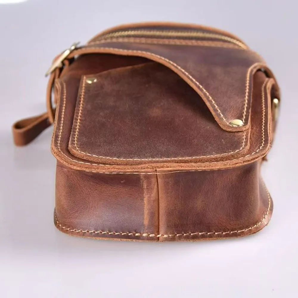 Retro Riñonera Multifuncional para Hombre, Impermeable, Ajustable, de Cuero, con Bolsillo para Teléfono, para Actividades al Aire Libre