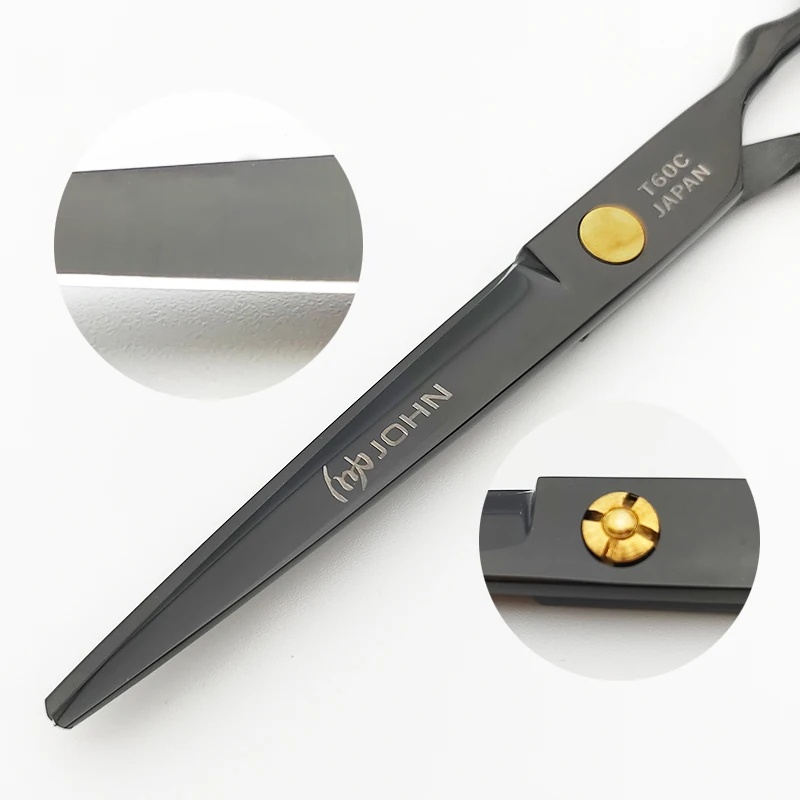 Tijeras JOHN para cortar el cabello, tijeras japonesas 440c con revestimiento de titanio, tijeras de 6 pulgadas, tijeras negras, tijeras profesionales para peluquero