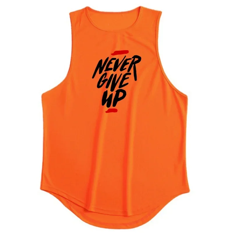 Never Give Up-Chaleco para correr para hombre, malla holgada, secado rápido, transpirable, entrenamiento muscular, culturismo, Fitness, camiseta sin mangas deportiva de baloncesto