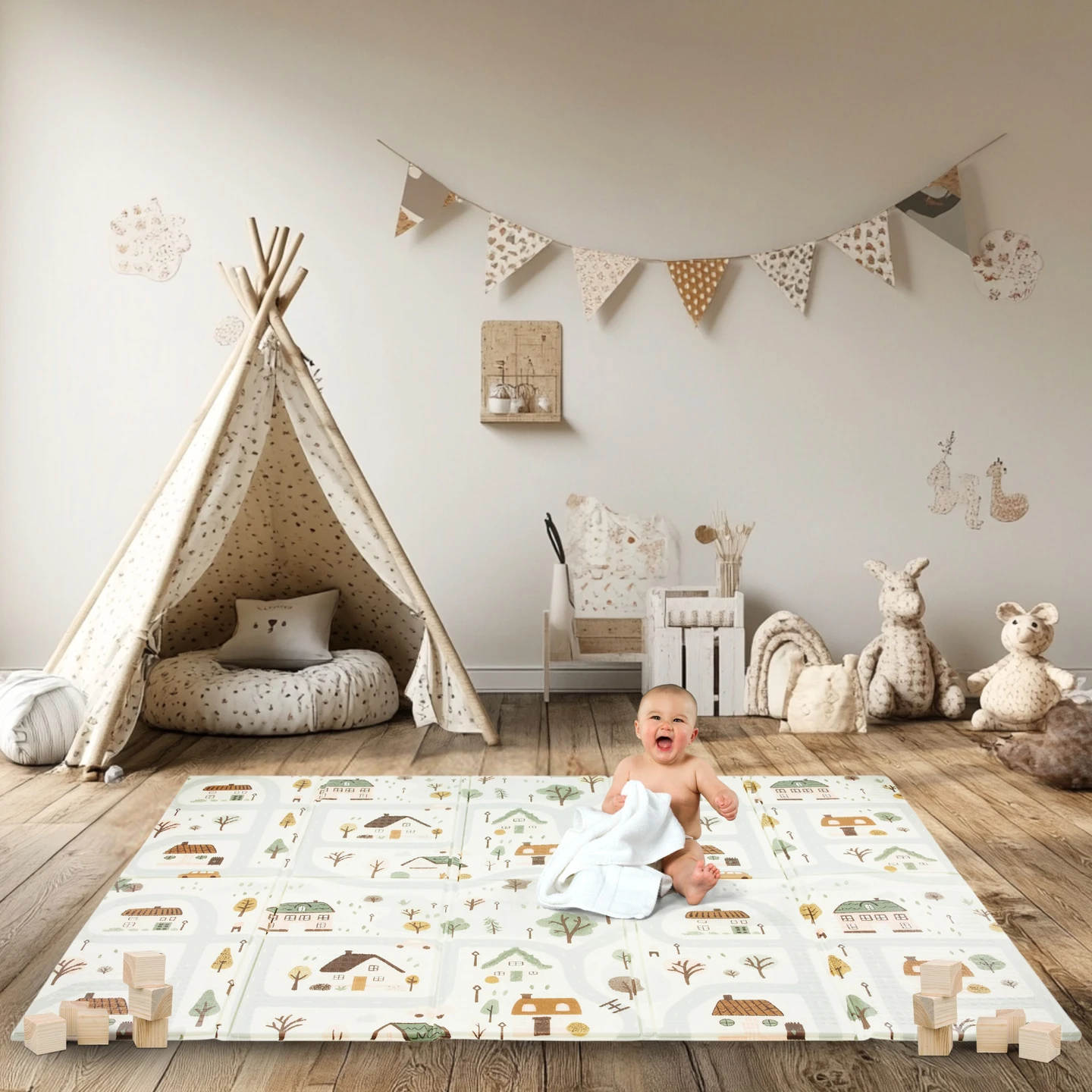 Mamabrum, alfombra plegable para bebés, con diseño urbano, doble cara, para uso educativo, antideslizante y con aislamiento térmico, para niños a partir de 0 meses.