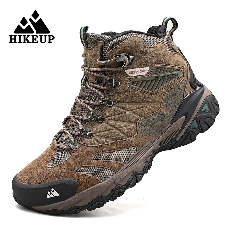 HIKEUP-Botas de invierno para hombre, Botas de senderismo al aire libre, zapatos de Trekking de ante de alta calidad, botas militares de combate táctico a prueba de lluvia