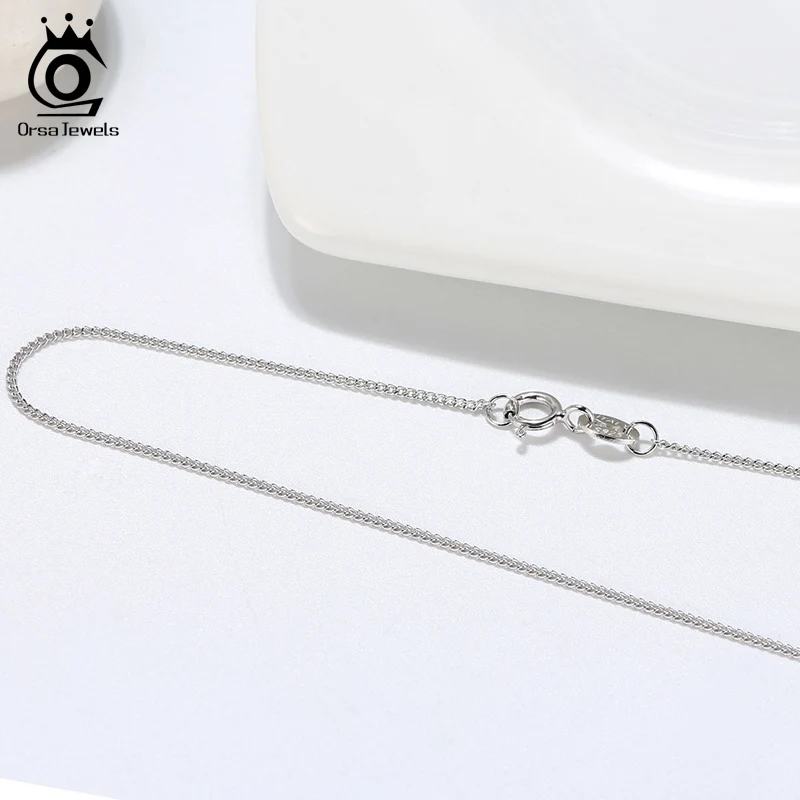 Rinntin sólida plata 925 1,0mm collar de cadena lateral para mujeres niñas collar elegante joyería fina 40/45/50/55/60cm SC18