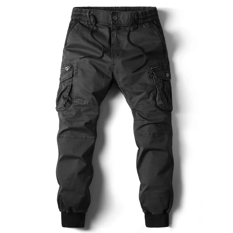 Nuevos pantalones Cargo de algodón para hombre, pantalones informales de color caqui para hombre, pantalones tácticos Cargo con múltiples bolsillos, pantalones negros de moda gris claro, ropa de trabajo