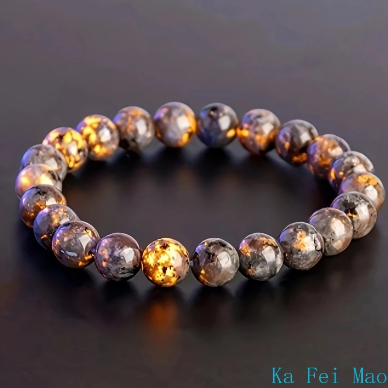 1 pulsera de cuentas de piedra de llama Natural para hombres y mujeres, potente Chakra Yooperlite, piedra de fuego, meditación energética, brazalete Fengshui, joyería