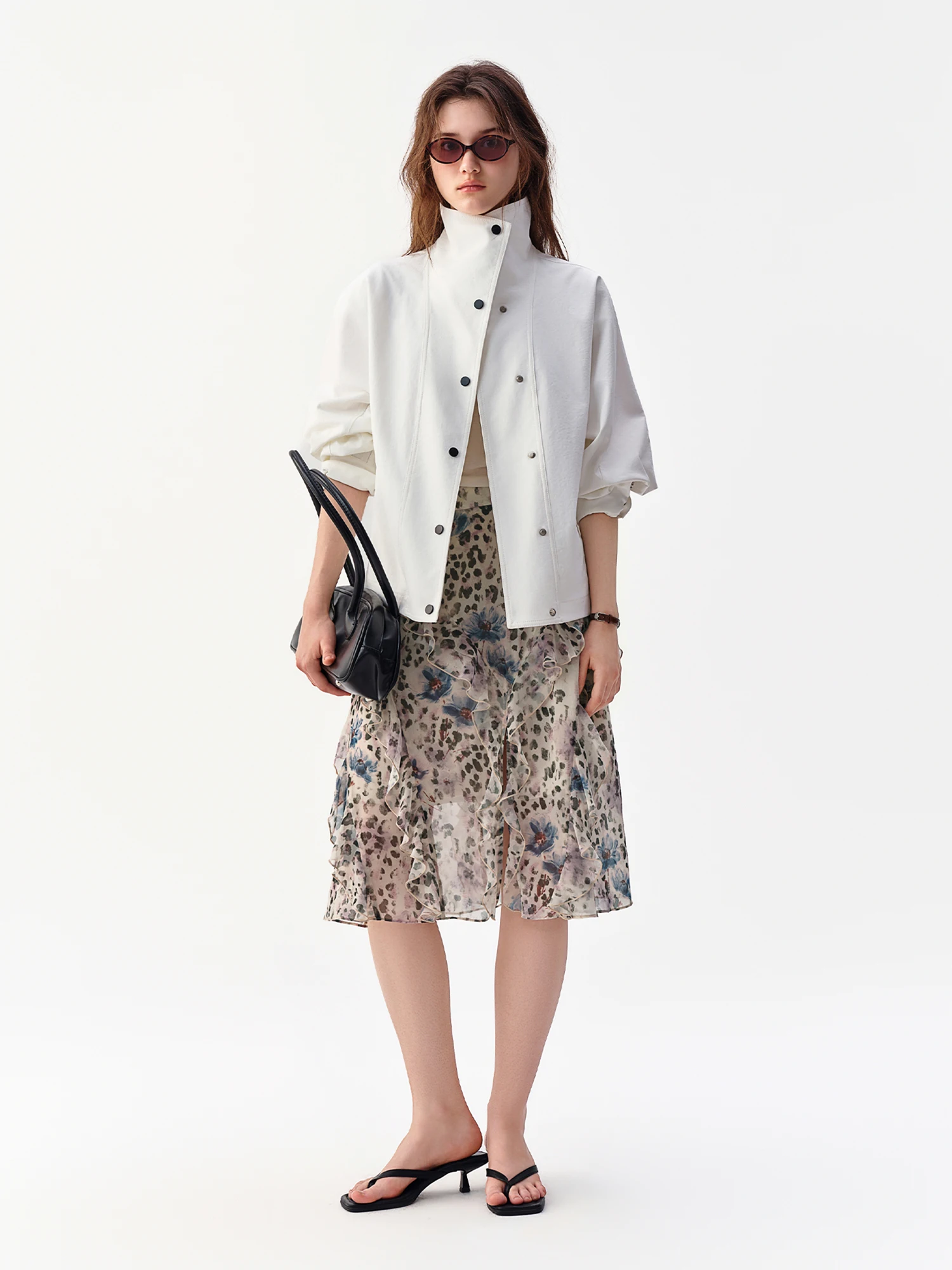 DUSHU 2026 Falda Midi con Estampado de Leopardo y Volantes para Mujer, Falda de Gasa Personalizada con Corte en A, Falda Elegante Informal, Falda Irregular Especial