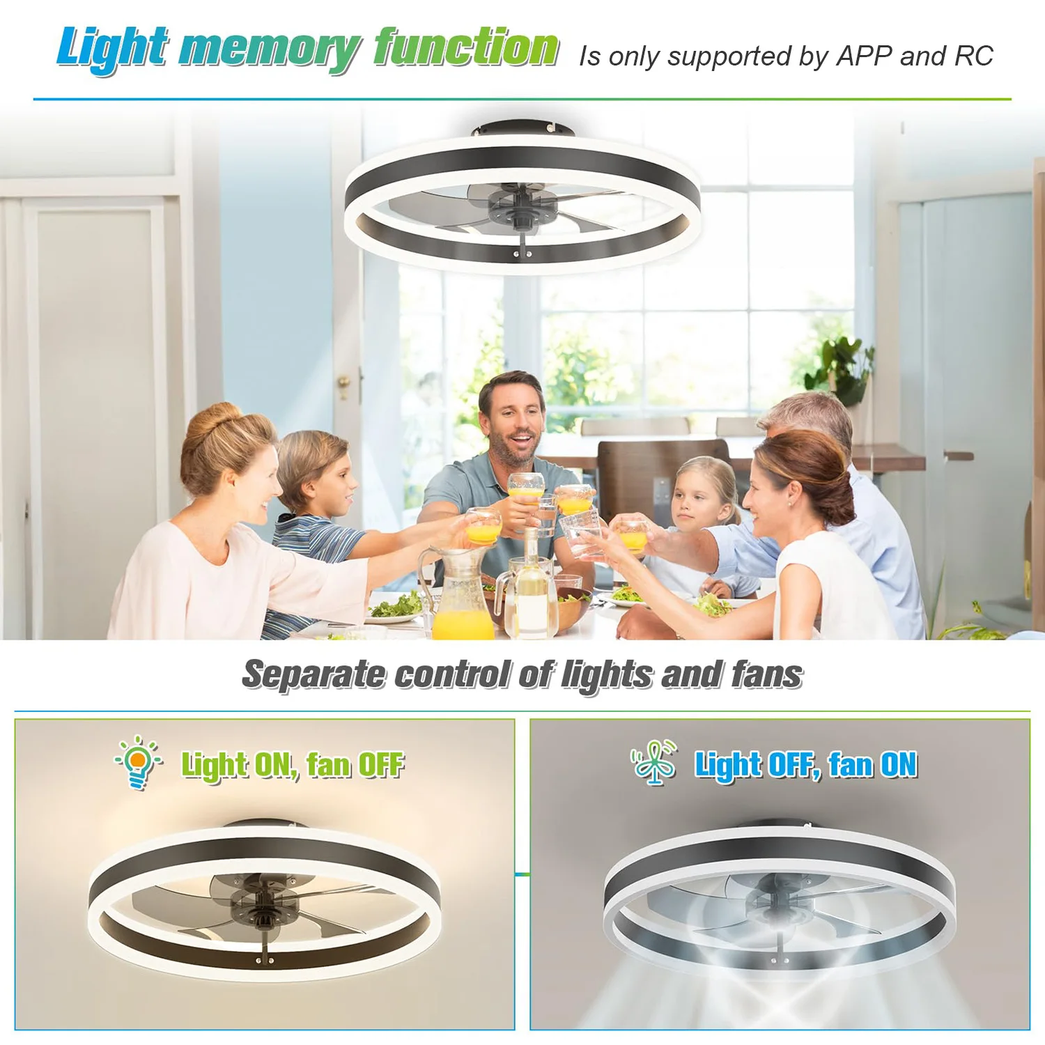 Ventilador de techo moderno (con iluminación) Ventilador de techo LED silencioso regulable (con control remoto) para dormitorio, estudio, comedor,