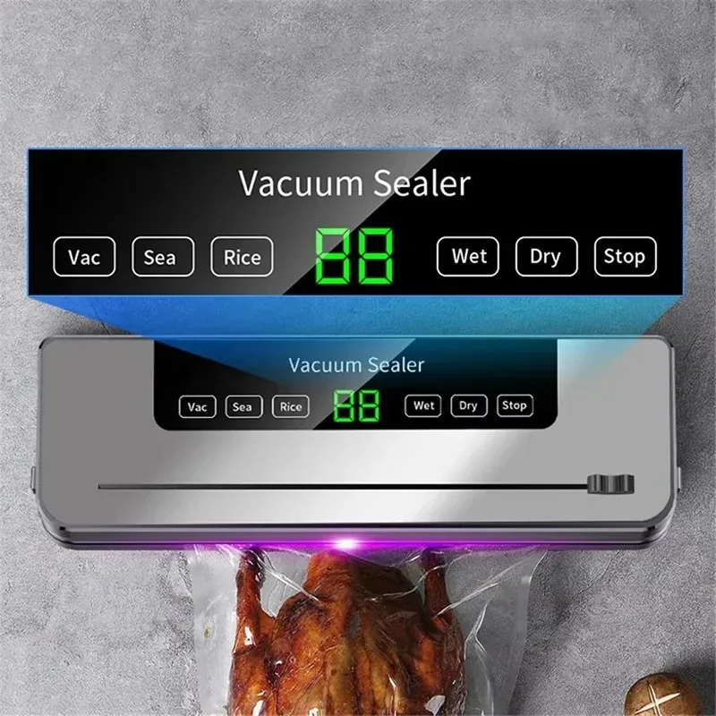 Máquina selladora al vacío eléctrica para el hogar, operación con un solo toque con cortador incorporado, herramienta de envasado de almacenamiento de alimentos para cocina