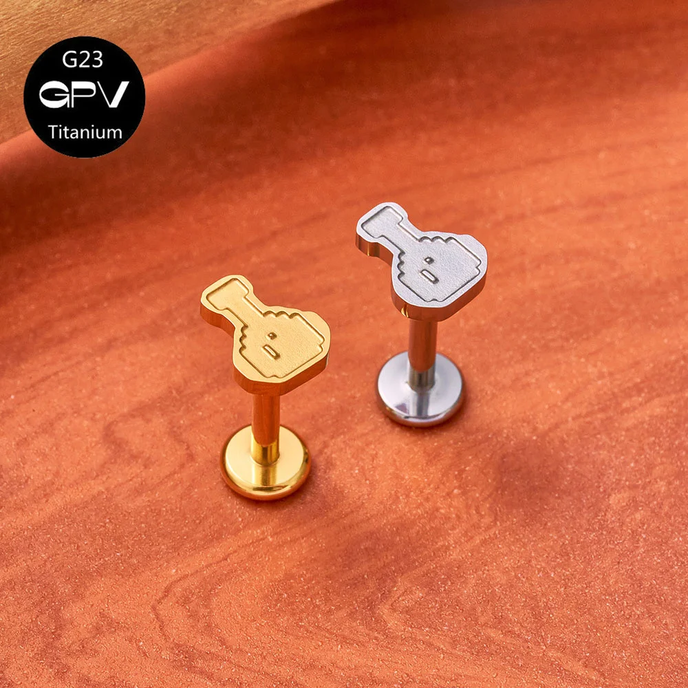 Pendientes de titanio ASTM G23 para cartílago de la oreja, con un adorable diseño de animales estilo pixelado, joyería de mosaico para hombres y mujeres.