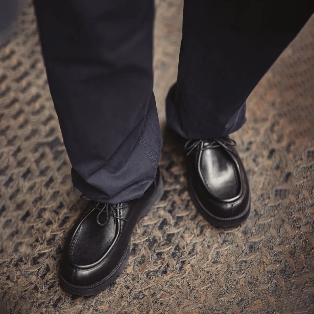 Maden Zapatos Derby negros vintage para hombre Mocasines con cordones de cuero con punta redonda Estilo británico Negro Oficina Low-top para negocios