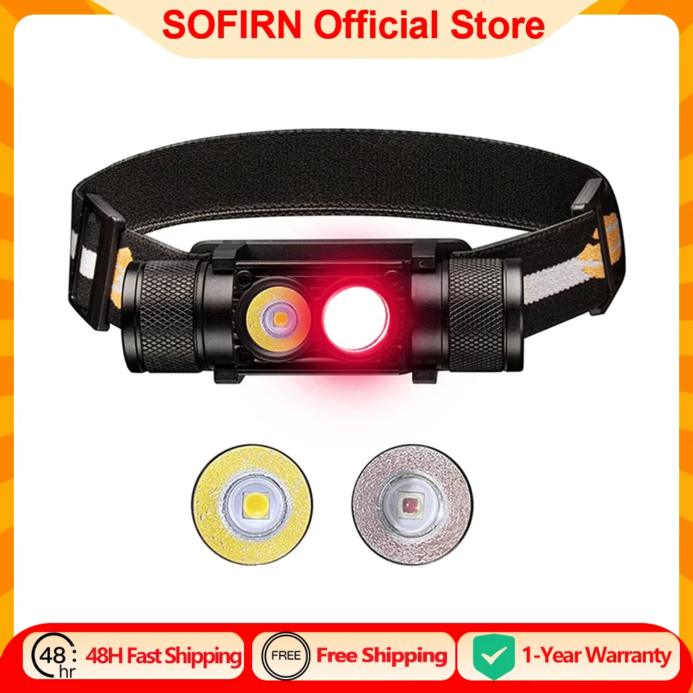 Linterna frontal recargable H25LR LED 90 de alto CRI, potente linterna frontal ligera con luz blanca brillante, antorcha roja profunda de 660nm