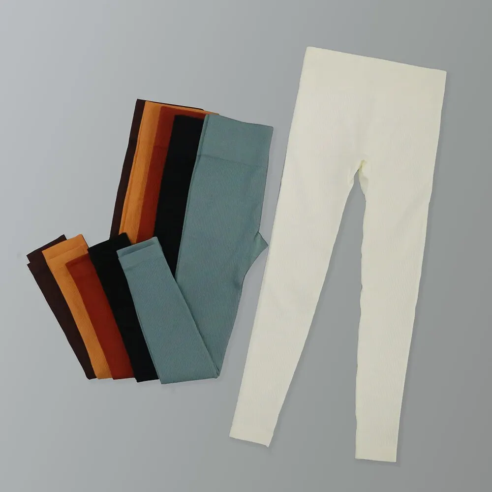 Pantalones de Yoga acanalados de cintura alta para mujer, mallas de gimnasio sin costuras, Control de barriga, medias de entrenamiento, cintura elástica, Fitness