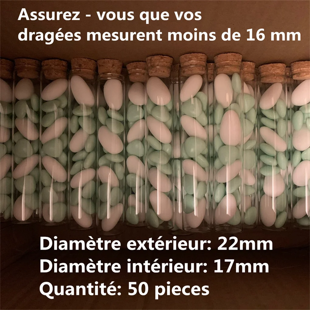 50 Uds Mini tarro de cristal para boda dragones de caramelo botella de vidrio tubo de ensayo de boda diámetro del partido 22mm pequeña botella de corcho tubo de gragea