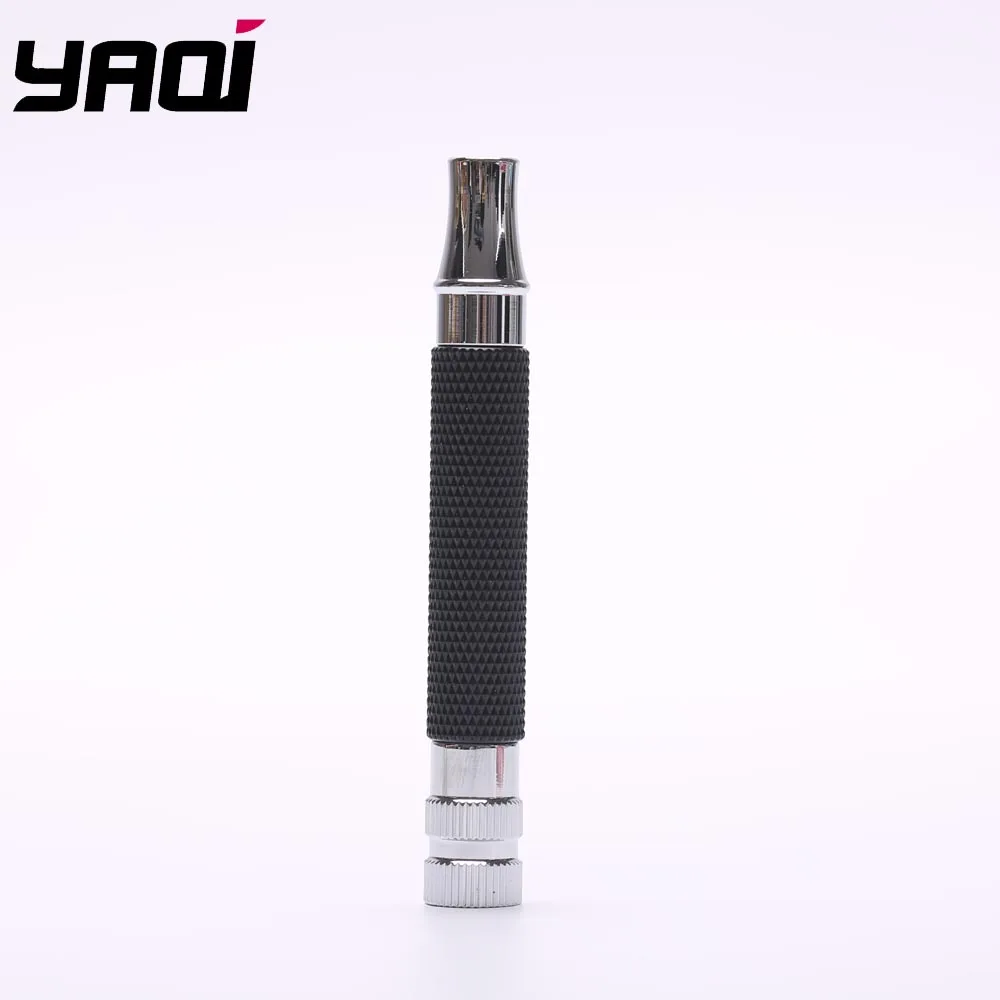 Yaqi Mango de afeitar de seguridad de latón de color negro y cromado para hombre