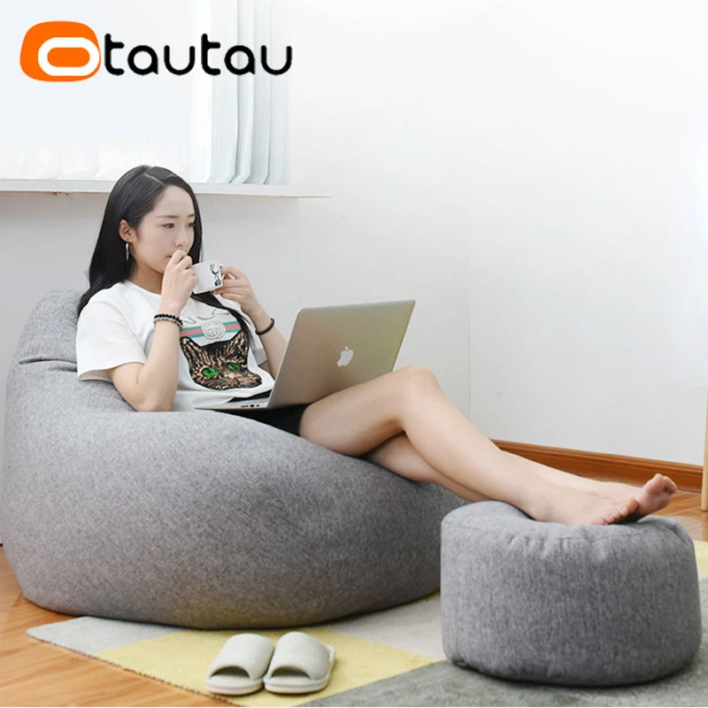 OTAUTAU taburete redondo D30cm * H20cm puf de lino otomano con relleno puf taburete Tatami futón Puff JD001