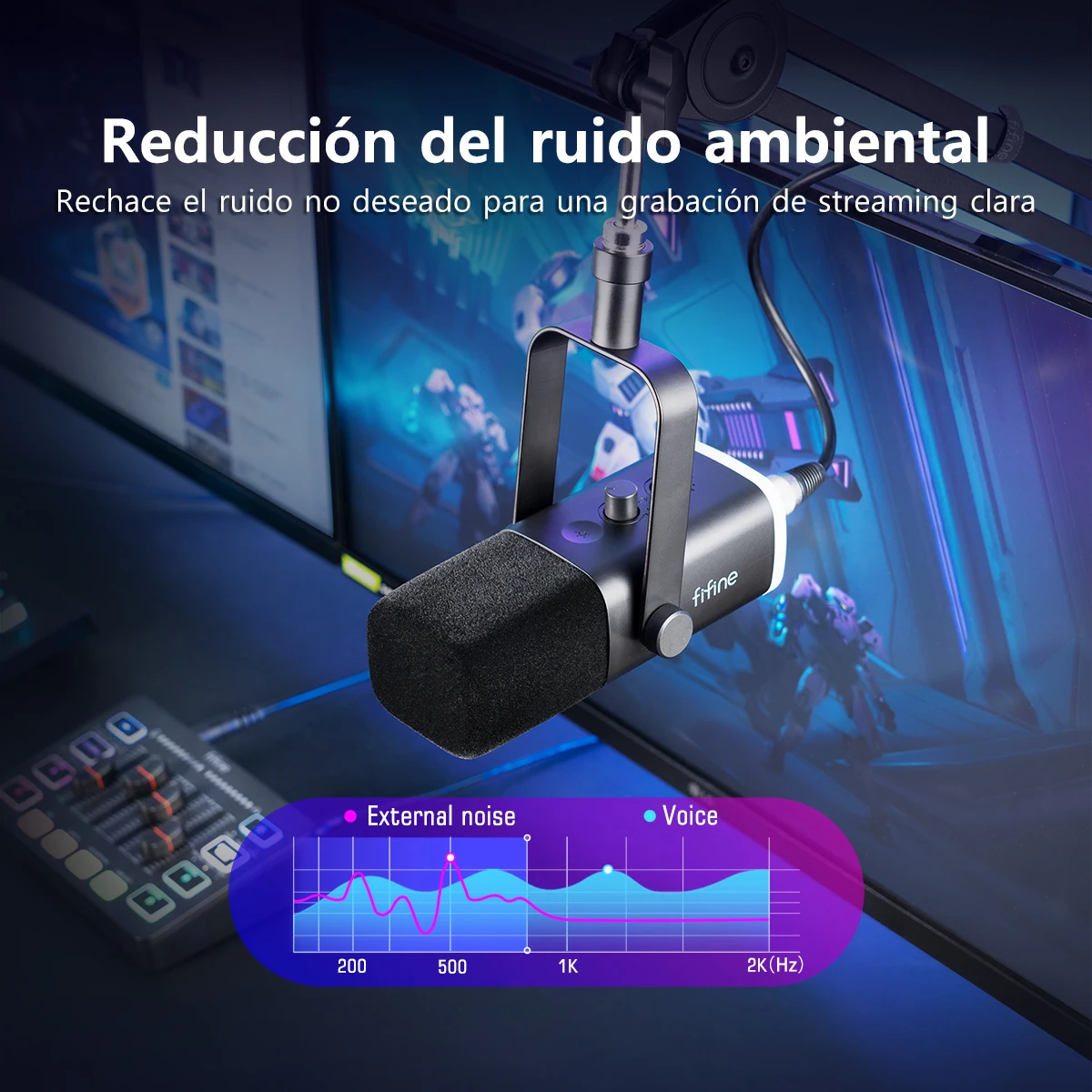 FIFINE-micrófono dinámico USB/XLR con botón de silencio táctil, Conector de auriculares, controles de E/S, para PC, mezclador de PS5/4, amplificador de micrófono para juegos AM8