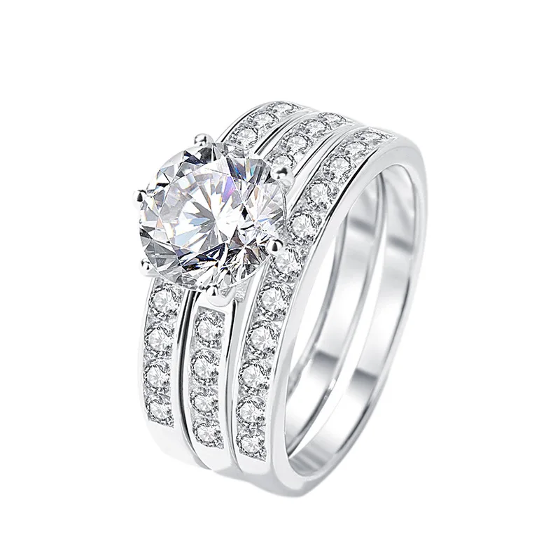 Conjunto de anillos de diamantes Moissanite auténticos brillantes de 2CT para mujer, regalo de plata de ley 925 auténtica, gran oferta, joyería fina para boda