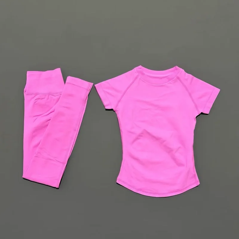 Conjunto Deportivo de 2 Piezas para Mujer, Manga Corta, Cuello Redondo, Transpirable, Leggings Deportivos para Yoga, Ropa Deportiva para Gimnasio