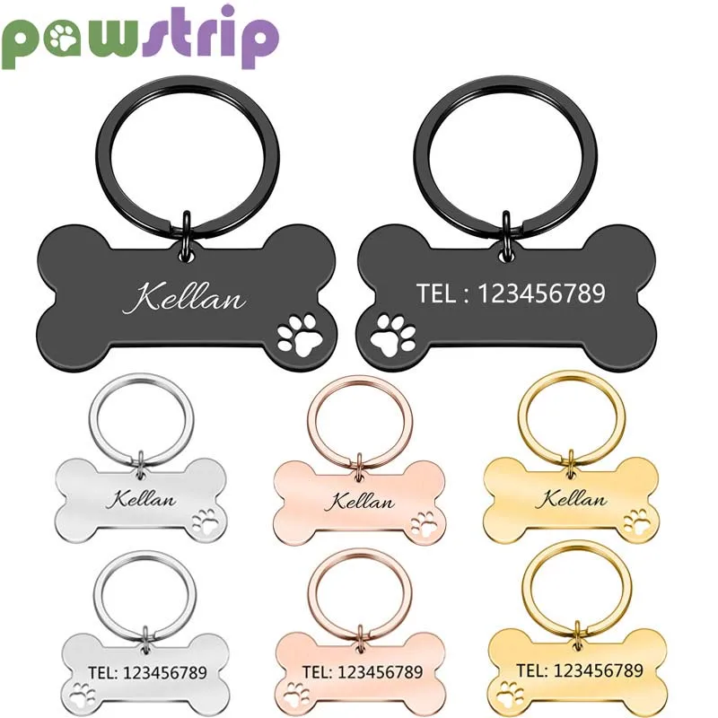 Llavero con Placa de Identificación Personalizada para Mascotas, Grabado con Nombre, para Gatos, Cachorros y Perros, Colgante en Forma de Hueso, Accesorios para Mascotas